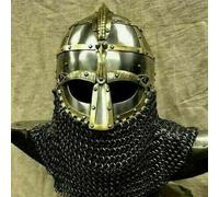 Zomitiya Casco vikingo medieval de 16 GA Vendel Knight con correo de cadena, casco vikingo vikingo, grande, dorado