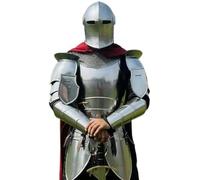 Zomitiya Juego de armadura de cuerpo completo de caballero medieval con casco y capa roja, traje de acero de calibre 18 para cosplay, recreación y exhibición, armadura de disfraz de guerrero gótico