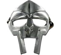 Zomitiya Máscara facial de gladiador MF Doom de acero plateado, casco de metal listo para la batalla, máscara de cabeza con correas de cuero acoplables, máscara medieval para adultos, para Halloween