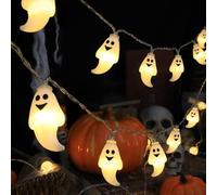 ZOMKIFA Guirnalda de Luces de Halloween, 3m 20 LED Fantasma de Halloween, con Funcionamiento a Pilas, decoración de Halloween otoño Acción de Gracias - Fantasma Blanco