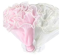ZOMKIFA Papel para Ramos Flores Set 2 Piezas Perlas 28x360cm Blanco Rosa Claro Empaque Flores San Valentino Boda Florista
