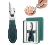 ZOMKIFA Set Cortauñas 3 Piezas Oblicuo Lima Uñas Limpiador Punta Fina Verde para Uñas Pies Mayores Niños Acero Inox