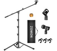 ZOMON Soporte de micrófono, trípode con brazo de brazo de suelo, altura ajustable, resistente, con bolsa de transporte, 2 clips de micrófono de 3/8 a 5/8 pulgadas, adaptador para podcast de canto para