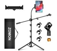 ZOMON Soporte para micrófono, soporte de micrófono 6 en 1 con brazo de suelo, brazo de soporte, cuello de cisne, clips de micrófono, soporte para teléfono tableta, negro, metal, portátil, ajustable
