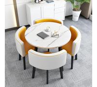 ZomoQryn Combinación Mesa y Silla recepción Oficina Juego Mesa Comedor Redonda para 4 Material Cuero fácil Limpiar Ahorra Espacio Adecuado para cocinas y áreas de recepción de oficinas B-Yellow White
