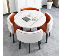 ZomoQryn Combinación Mesa y Silla recepción Oficina Juego Mesa Comedor Redonda para 4 Material Cuero fácil Limpiar Ahorra Espacio Adecuado para cocinas y áreas de recepción de oficinas B-Orange White