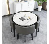 ZomoQryn Combinación Mesa y Silla recepción Oficina Juego Mesa Comedor Redonda para 4 Material Cuero fácil Limpiar Ahorra Espacio Adecuado para cocinas y áreas de recepción de oficinas B-Gray