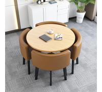 ZomoQryn Combinación Mesa y Silla recepción Oficina Juego Mesa Comedor Redonda para 4 Material Cuero fácil Limpiar Ahorra Espacio Adecuado para cocinas y áreas de recepción de oficinas D-Brown