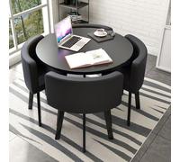 ZomoQryn Combinación Mesa y Silla recepción Oficina Juego Mesa Comedor Redonda para 4 Material Cuero fácil Limpiar Ahorra Espacio Adecuado para cocinas y áreas de recepción de oficinas Black + Black
