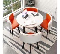 ZomoQryn Combinación Mesa y Silla recepción Oficina Juego Mesa Comedor Redonda para 4 Material Cuero fácil Limpiar Ahorra Espacio Adecuado para cocinas y áreas de recepción de oficinas Orange White
