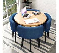 ZomoQryn Conjunto Mesa Comedor Redonda con 4 Sillas Conjunto Mesa Sala Conferencias Oficina PequeñA con 4 Sillas Fabricado En AlgodóN Y Lino con Un DiáMetro Tablero 80 Cm Adecuado Oficinas Wood+Blue