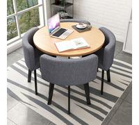 ZomoQryn Conjunto Mesa Comedor Redonda con 4 Sillas Conjunto Mesa Sala Conferencias Oficina PequeñA con 4 Sillas Fabricado En AlgodóN Y Lino con Un DiáMetro Tablero 80 Cm Adecuado Oficinas Wood+Gray