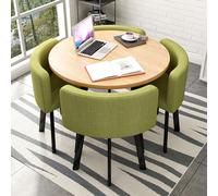 ZomoQryn Conjunto Mesa Comedor Redonda con 4 Sillas Conjunto Mesa Sala Conferencias Oficina PequeñA con 4 Sillas Fabricado En AlgodóN Y Lino con Un DiáMetro Tablero 80 Cm Adecuado Oficinas Wood+Green