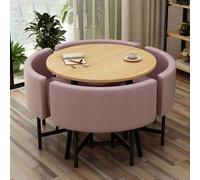 ZomoQryn Elegante Juego Mesa Comedor Redonda con 4 Sillas con CóModos Cojines Resistentes Al Desgaste Y A Los ArañAzos Ideal para Uso DoméStico CafeteríAs Y Salones Cotton Linen Blend - B