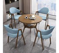 ZomoQryn Elegante Juego Mesa Comedor Redonda Doble Capa con 4 Sillas Juego Mesa Y Sillas Comedor NegociacióN Estructura Metal con Efecto Madera Adecuado para Salas Estar Balcones Light Blue Cloth