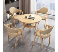 ZomoQryn Elegante Juego Mesa Comedor Redonda Doble Capa con 4 Sillas Juego Mesa Y Sillas Comedor NegociacióN Estructura Metal con Efecto Madera Adecuado para Salas Estar Balcones Khaki Leather