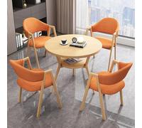 ZomoQryn Elegante Juego Mesa Comedor Redonda Doble Capa con 4 Sillas Juego Mesa Y Sillas Comedor NegociacióN Estructura Metal con Efecto Madera Adecuado para Salas Estar Balcones Orange Cloth