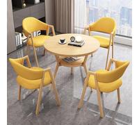 ZomoQryn Elegante Juego Mesa Comedor Redonda Doble Capa con 4 Sillas Juego Mesa Y Sillas Comedor NegociacióN Estructura Metal con Efecto Madera Adecuado para Salas Estar Balcones Yellow Cloth