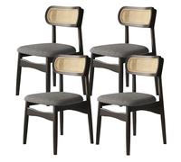 ZomoQryn Silla RatáN Juego 2/4/6 Sillas Comedor Madera Maciza DiseñO Moderno Mediados Siglo con Cojines ExtraíBles Y Lavables FáCil Montar Adecuada para Restaurantes Y Hoteles Black + Dark Grey 4