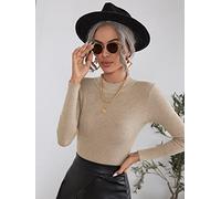 ZOMTOON Women's Sweater Mock Neck Ribbed Knit Sweater Sweater for Women (Color : Coffee Brown, Size : 3X-Large)