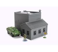 Zona Alfa Armería Edificio - Superficie de mesa impresa en 3D - Casa industrial postapocalíptica con acceso al tejado - Escala de 15 mm, 20 mm o 28 mm - Wargaming Terrain (28 mm)