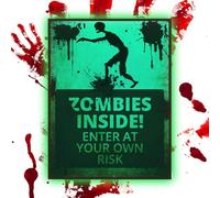 Zona Zombiezone Señales de precaución - Vinilo luminoso de Halloween, pegatinas de advertencia de miedo espeluznante | Gran tamaño casa embrujada -accesorios de pared con detalles aterradores