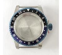 ZONABSQQ Caja de reloj con espejo acrílico, caja de acero inoxidable, repuestos for caja NH35, movimiento mecánico NH36, cubierta de carcasa de reloj de 39,5 mm(Black Blue Circle)