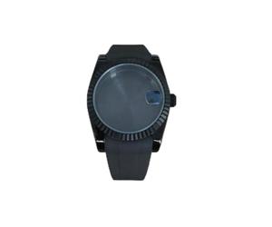 ZONABSQQ Caja negra de 36 mm con correa de caucho, accesorios for reloj, lupa/espejo de zafiro plano, caja for reloj, movimiento NH35, NH36 4R.(Option 10)
