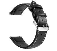 ZONABSQQ Correa de reloj de cuero de liberación rápida, correas de reloj de 18mm/20mm/22mm for hombres y mujeres(Black White Silver,18mm)
