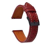ZONABSQQ Correa de reloj de cuero de liberación rápida, pulsera Vintage hecha a mano de 18mm, 20mm y 22mm for hombres y mujeres(Red-Black Buckle,18mm)