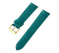 ZONABSQQ Correa de reloj de cuero Pulsera de reloj hecha a mano for hombre y mujer(Peacock Green Gold,15mm)