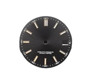 ZONABSQQ Esfera minimalista NH35 de 28,5 mm con fecha y esfera luminosa azul BGW9. Accesorios modificados for movimiento NH35/NH36.(Gold-black)