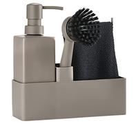 Zone Denmark Juego de 4 piezas, organizador de platos con dispensador de jabón, dispensador de jabón, paño de cocina y cepillo, 19 x 6 x 20,5 cm, color topo