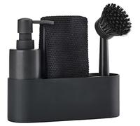 Zone Denmark Organizador de Fregadero, Organizador de Lavado con Cepillo de Lavado, dispensador de detergente, paño y Soporte para paños de Cocina, 4 Piezas, Color Negro
