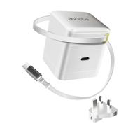 Zonebee Cargador GaN de 65 W con cable retráctil, doble USB-C y enchufe intercambiable Reino Unido y EE. UU. - Compatible con MacBook Air/Pro, iPad, iPhone, Galaxy, Google Pixel, HP/Dell/Lenovo