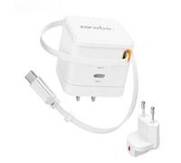 Zonebee Cargador GaN ultrarrápido de 65 W con cable retráctil, puertos USB C duales y enchufes intercambiables UE/EE. UU.Compatible con MacBook, iPad, iPhone, Samsung, Pixel, HP/Dell/Lenovo