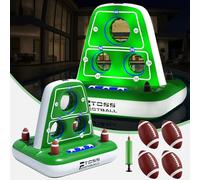 ZoneJoy Juego inflable de lanzamiento de fútbol para piscina, objetivo de fútbol acuático con luces, juego de piscina de fútbol alimentado por energía solar, 4 bolas y 1 bomba, diseño de red dual