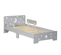 ZONEKIZ Cama Infantil 3-6 años con Motivos de Estrellas y Lunas en MDF y aglomerado, 143x76x49 cm, Gris y Color Madera