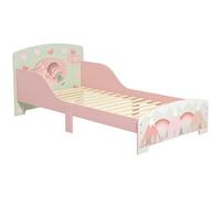 ZONEKIZ Cama Infantil de Madera 143x77x60 cm Cama para Niños de 3-6 Años con Barreras de Protección y Estampados Carga Máx. 40 kg Mueble de Dormitorio Moderno Rosa