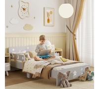 ZONEKIZ Cama Infantil Infantil con Patrones de Estrella y Luna, rieles Laterales, para niños y niñas, de 3 a 6 años, 143 x 76 x 49 cm, Color Gris