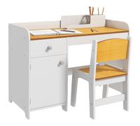 ZONEKIZ Conjunto de Escritorio de 2 Piezas para Niños Blanco y Natural | Pupitre Infantil, Escritorio para Niños, Incluye Silla y Mesa, Cajón y Armario, Dormitorio Sala