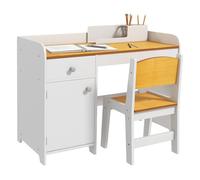 Zonekiz conjunto de escritorio de 2 piezas pupitre infantil escritorio para niños incluye silla y mesa con cajón y armario para dormitorio sala blanco y natural 80 cm