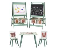 Zonekiz conjunto para niños incluye 1 mesa con 2 sillas infantiles y 1 caballete 3 en 1 con cestos de almacenamiento diseño de animales para dormitorio sala de juegos verde