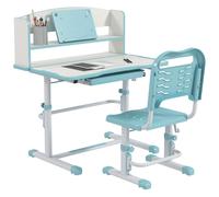 ZONEKIZ Escritorio Infantil Altura Ajustable con 1 Cajón 1 Estante y Ángulo de Mesa Ajustable 80x54,5x82-104 cm Azul y Blanco Aosom España