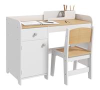 ZONEKIZ Escritorio Infantil con Silla Mesa para Niños con Cajón Compartimento y Tablero Amplio para 3 a 6 Años 80x39x59 cm Blanco Aosom España