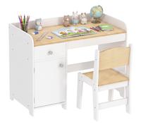 ZONEKIZ Escritorio y Silla niños, 2 Piezas, Armario Blanco, 3-6 años | Mesa de estudio niños, cajón, para escribir, leer