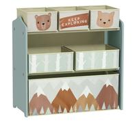 Zonekiz estantería infantil para juguetes con 6 cajas de tela no tejida extraíbles organizador juguetes para niños de 3-8 años para dormitorio guardería 63x30x66 cm verde