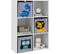 ZONEKIZ Estantería para Juguetes Infantil Librería para Niños de +3 Años con 6 Compartimientos de Almacenaje y 3 Cajones de Tela no Tejida con Imagen de Animales 61,8x29,9x91,5 cm Blanco y Gris