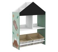 ZONEKIZ Estantería para Juguetes Organizador Infantil con Pizarra Pintable Estantes Abiertos y 2 Cajas de Tela no Tejida Extraíbles para Sala de Juegos Habitación Guardería 62,4x26,5x90 cm Verde