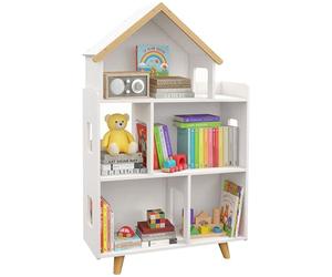 ZONEKIZ Estantería para Juguetes para Niños Organizador Infantil de 3 Niveles con 1 Techo Carga 50 kg para Sala de Juegos Habitación Guardería 65x25x108,5 cm Blanco